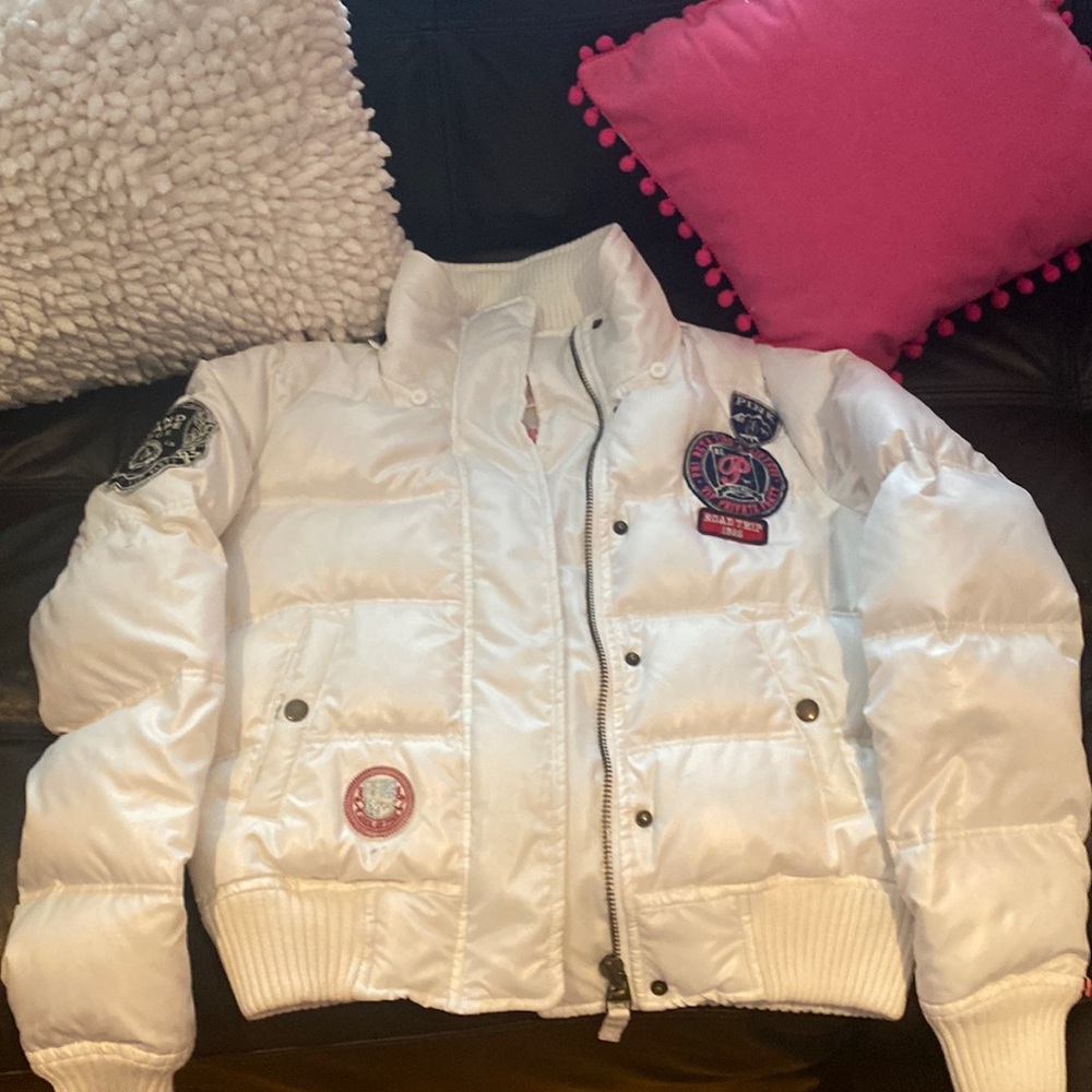 Pink Victoria secret : white coat size small. Only worn  once .